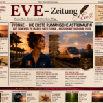 Ivonne steht in einer Bahnhofsszene vor Wegweisern Richtung Litauen, China und Mission Metathron 2029.